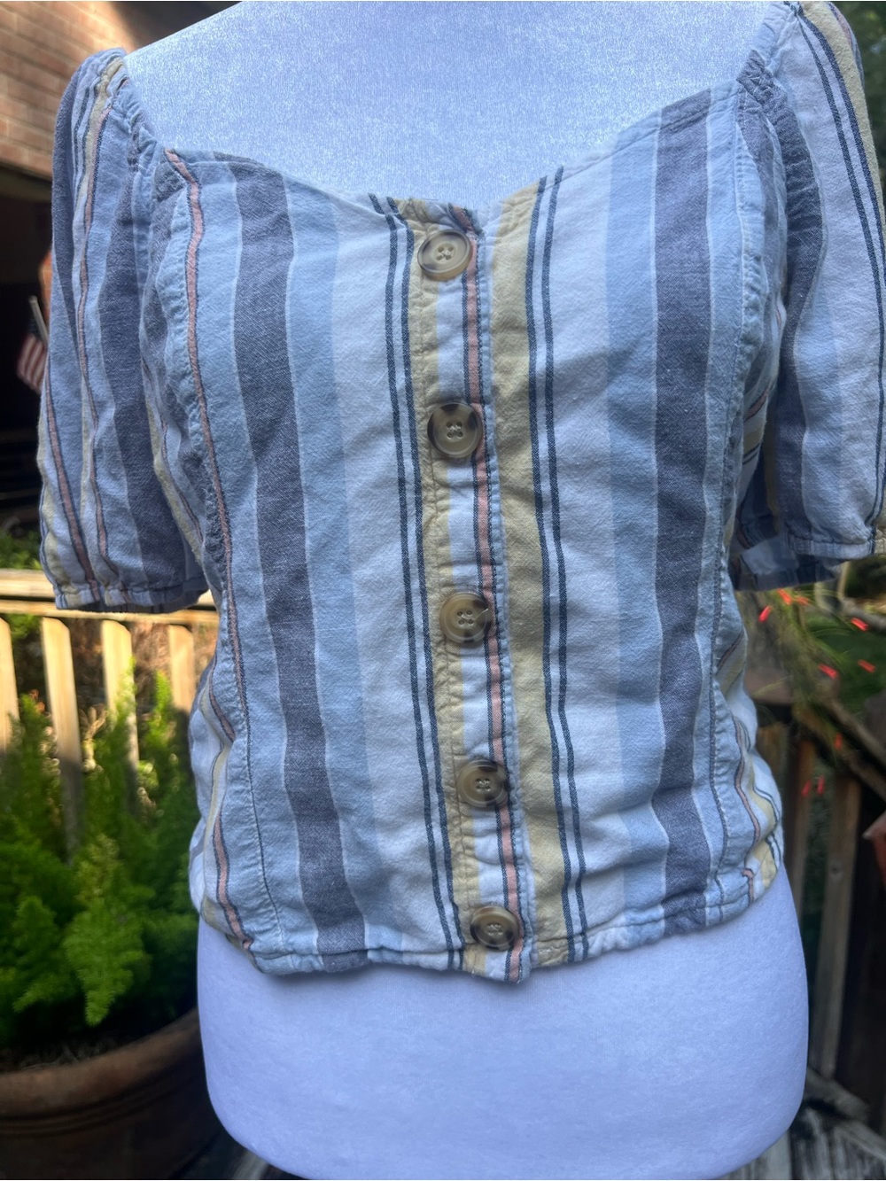 Abercrombie & Fitch Striped Smocked Crop Top Puff Sleeve M